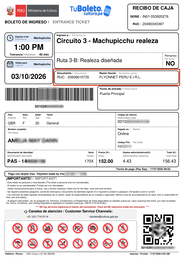 Exemple de billet pour le Machu